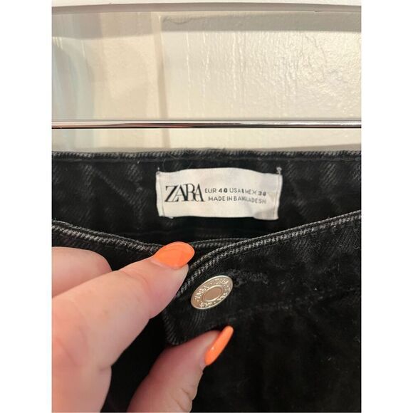 Zara Denim Black Button Fly Wide Leg Jeans sz 8 EUC - Picture 3 of 8